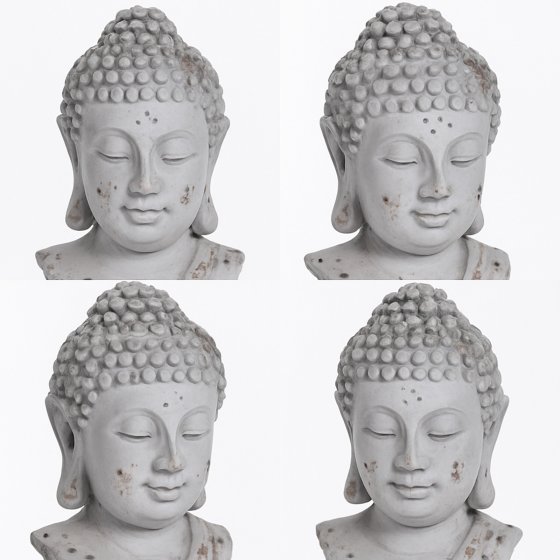 Buddhakopf Figur aus Zement in Grau matt Asiatische Dekoration für Innen und Außen 