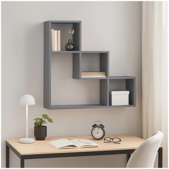 Modernes Wandregal Betonfarben Stufenform Regal 61 x 56 x 17 cm