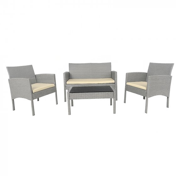 4-teiliges Polyrattan Lounge-Set mit Tisch Gartenmöbel Set Zita Grau