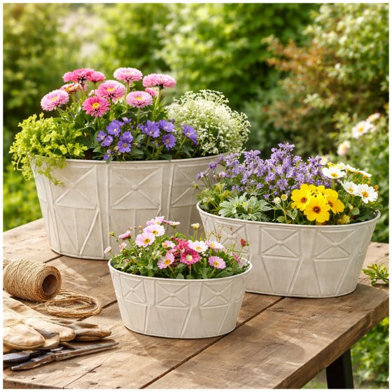 Pflanzgefäße 3er Set Metall Antikweiß 