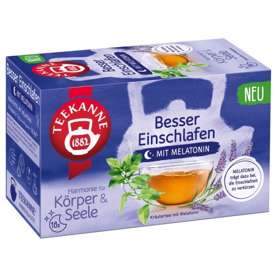 Teekanne Besser einschlafen Kräutertee mit Melatonin 18 Beutel 