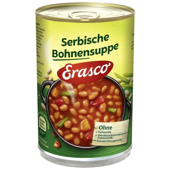 Erasco Serbische Bohnensuppe mit grünen Bohnen und Paprika 390ml 3er Pack 