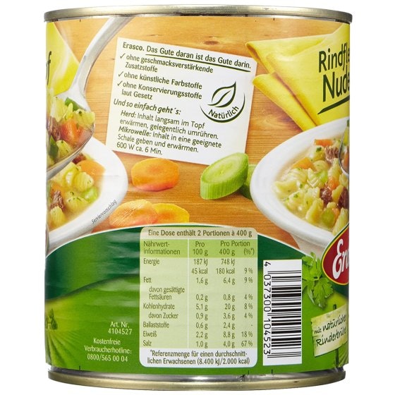 Erasco Rindfleisch Nudeltopf mit natürlicher Rinderbrühe 800g 
