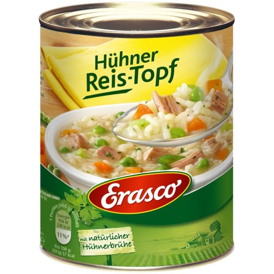 Erasco Hühner Reis Topf mit frischen Möhren und Kräutern 800g 3er Pack 
