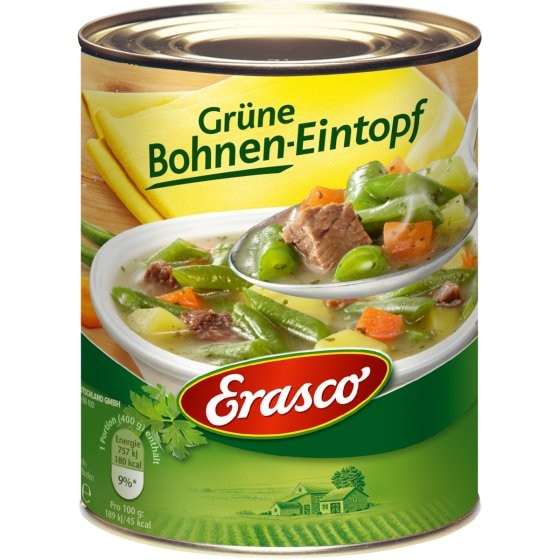 Erasco Grüne Bohnen Eintopf mit zart magerem Rindfleisch 800g 3er Pack 