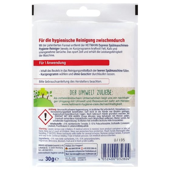 Heitmann Express Spülmaschinen Hygiene Reiniger 30 g 1er Pack 