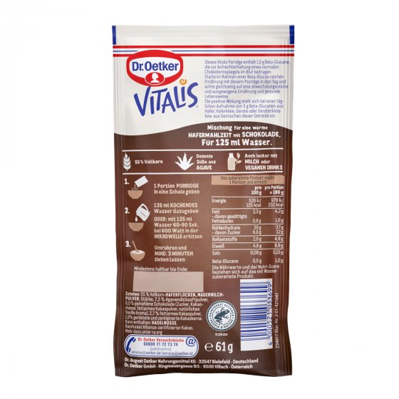Dr. Oetker Vitalis Porridge Schokolade eine warme Hafermahlzeit 61g