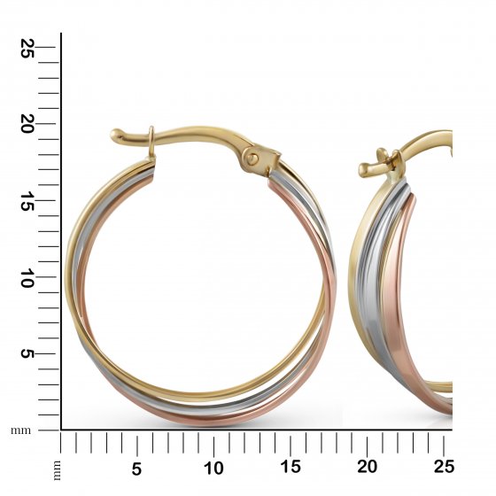 Ohrringe Gold 585 dreifarbig 20mm Durchmesser 