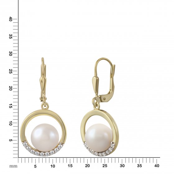 Ohrringe Gold 375 Perle weiß 8-8,5mm Zirkonia weiß 