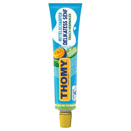 Thomy Delikatess Senf mittelscharf pikant gewürzt Tube 200ml 12er Pack 