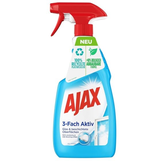 Ajax Glasreiniger 3 Fach Aktiv Antistreifen Antischmutz 500ml 4er Pack 