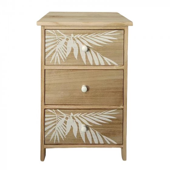 Kommode Melia 3 Schubladen Palmen-Design Artisaneiche-Weiß 