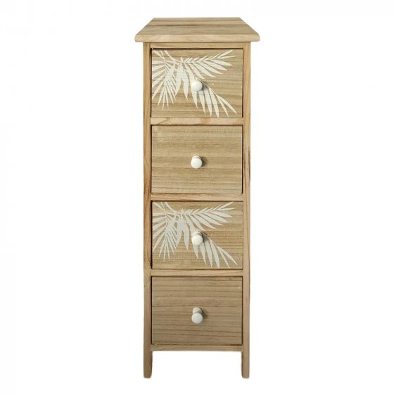 Kommode Melia schmal 4 Schubladen Palmen-Design Artisaneiche-Weiß 