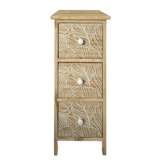 Kommode Melia schmal 3 Schubladen Blätter-Design Artisaneiche-Weiß 