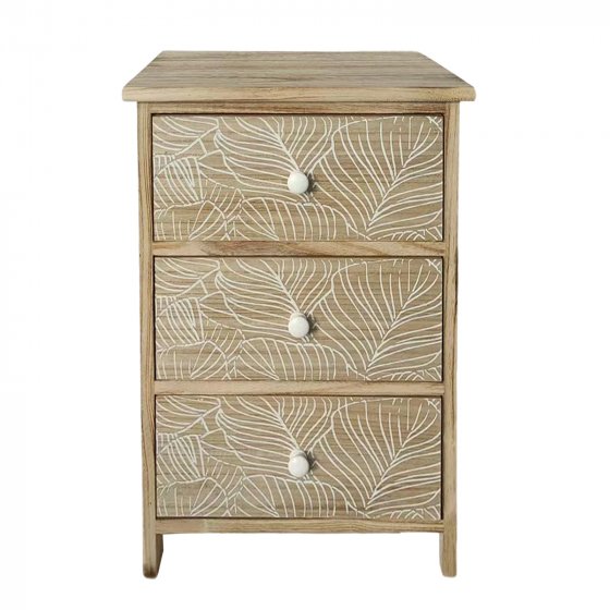 Kommode Melia 3 Schubladen Blätter-Design Artisaneiche-Weiß 