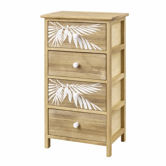 Kommode Melia 4 Schubladen Palmen-Design Artisaneiche-Weiß 