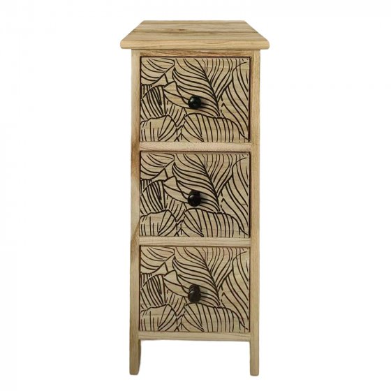 Kommode Melia schmal 3 Schubladen Blätter-Design Artisaneiche-Schwarz 