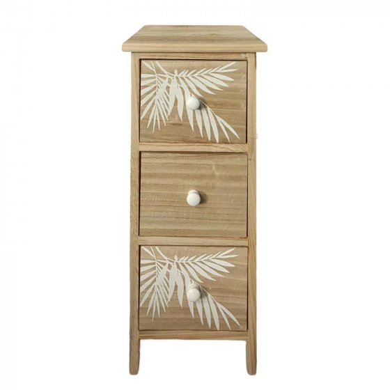 Kommode Melia schmal 3 Schubladen Palmen-Design Artisaneiche-Weiß 