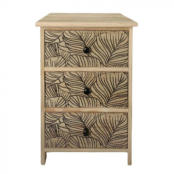 Kommode Melia 3 Schubladen Blätter-Design Artisaneiche-Schwarz 