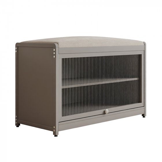 Schuhschrank mit Schiebetür und Sitzkissen Braun 