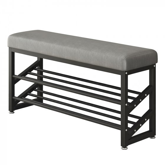 Schuhregal Metall 2 Ebenen mit Sitzkissen Grau 