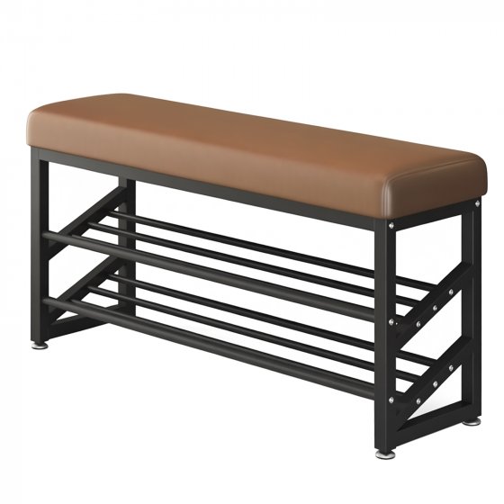 Schuhregal Metall 2 Ebenen mit Sitzkissen Braun 