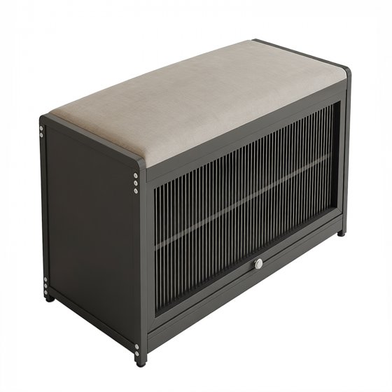 Schuhschrank mit Schiebetür und Sitzkissen Grau 