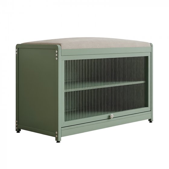 Schuhschrank mit Schiebetür und Sitzkissen Grün 