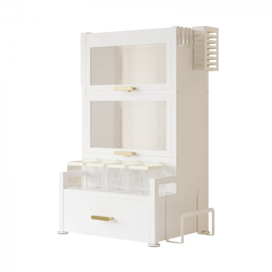 Gewürzregal mit Türen und Schublade Metall Weiß 