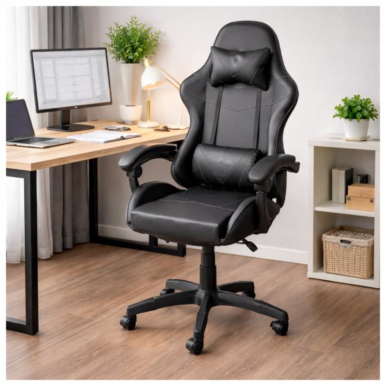 Schreibtischstuhl für Homeoffice Kunstleder Schwarz 