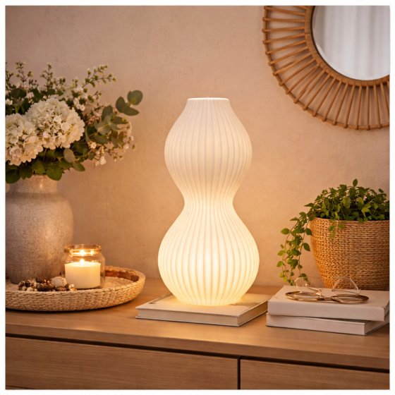 Tischlampe Keramik weiß mit Rillen 18 x 40 cm 