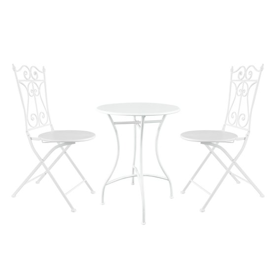 Bistro Sitzgruppe Metall Creme Tisch mit 2 Stühlen Balkon Set Gartenmöbel 