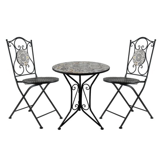 Bistro Sitzgruppe Metall schwarz Tisch mit 2 Stühlen Balkon Set mit Motiv Algier 