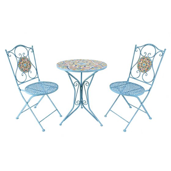 Bistro Sitzgruppe Metall weiß Tisch mit 2 Stühlen Balkon Set Gartenmöbel 