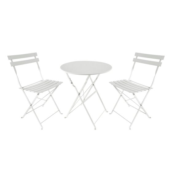 Bistro Sitzgruppe Metall creme klappbar Tisch mit 2 Stühlen Balkon Set 