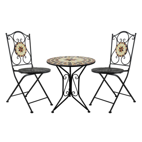Bistro Sitzgruppe Metall schwarz Tisch mit 2 Stühlen Balkon Set mit Motiv Kairo 