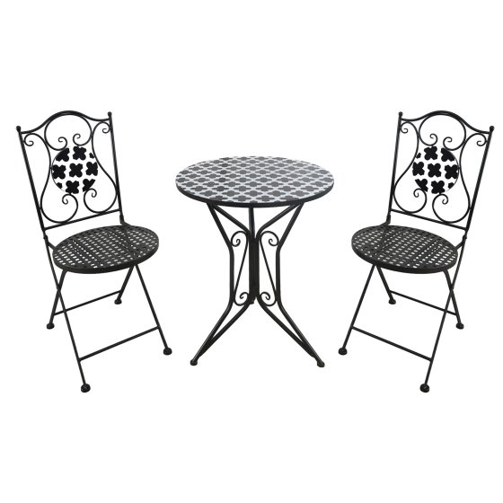 Bistro Sitzgruppe Metall schwarz Tisch mit 2 Stühlen Balkon Set mit Motiv Black and White 