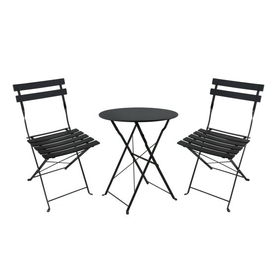 Bistro Sitzgruppe Metall Schwarz klappbar Tisch mit 2 Stühlen Balkon Set 
