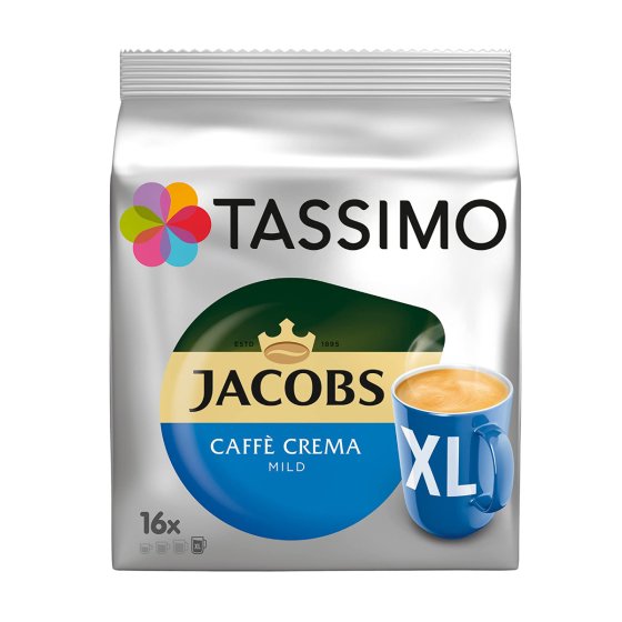 Tassimo Jacobs Caffè Crema Mild XL mildes Verwöhnaroma 16 T Discs 128g 