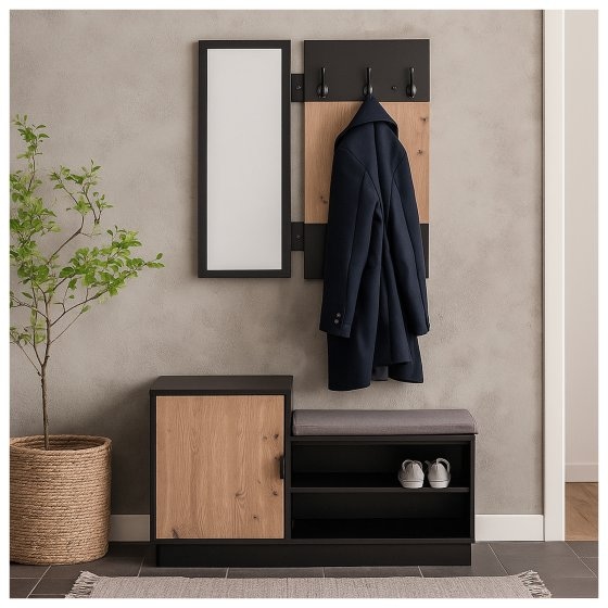Garderobe Dana mit Schuhbank Schwarz 