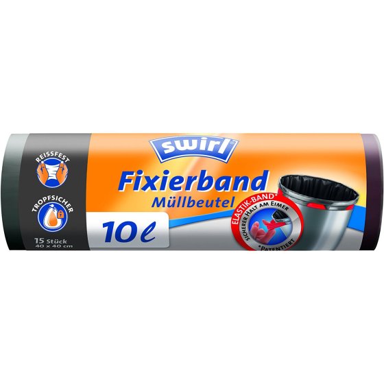 Swirl 10Liter Fixierband Müllbeutel Reißfeste 3Schichtenfolie 4er Pack 