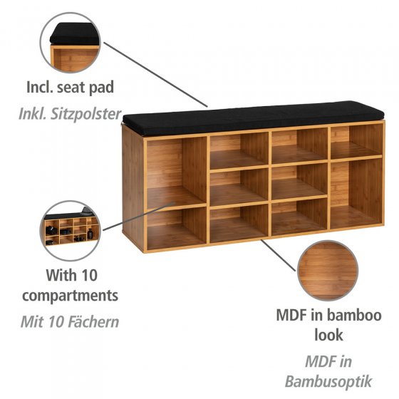 Schuhbank mit Sitzpolster Mod. Loft, für bis zu 10 Paar Schuhe