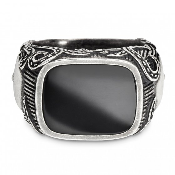 Ring Silber 925 oxydiert mit Totenkopf-Motiv und schwarzem Onyx 