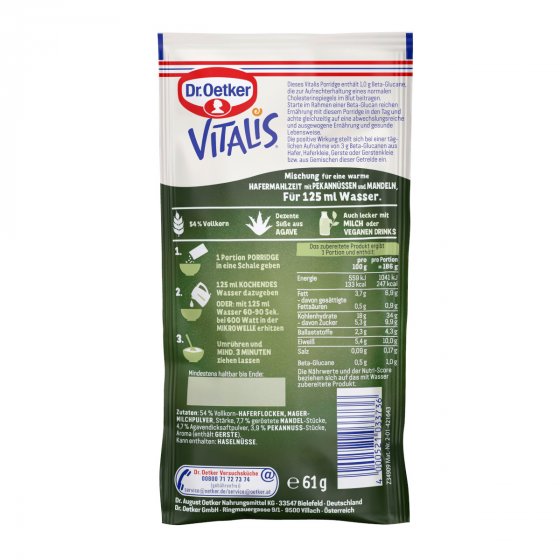 Dr. Oetker Vitalis Porridge Pekannuss Mandel Hafermahlzeit 61g