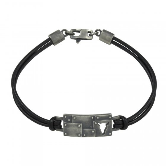 Armband 925/- Sterling Silber Lederband schwarz Bullhead 