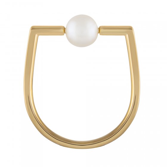 Ring 925/- Sterling Silber vergoldet Perle kantig eckig 