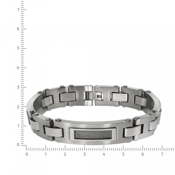 Armband Edelstahl poliert matt mit Stahlseil 21,5cm lang 