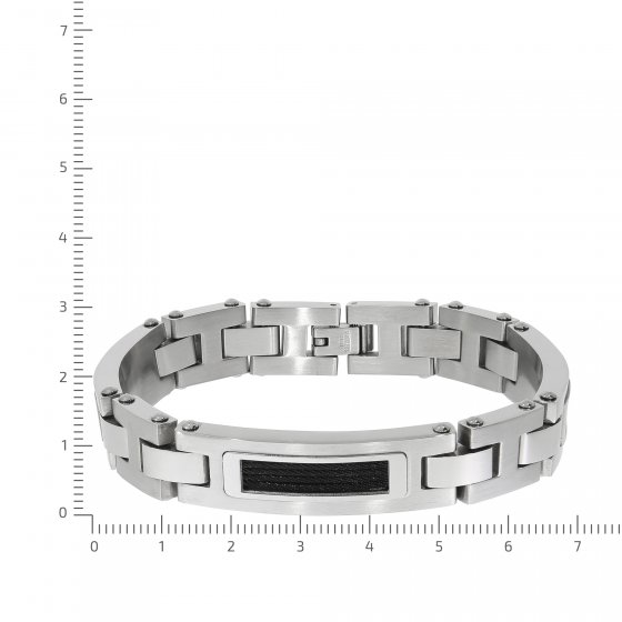 Armband Edelstahl matt glanz zweifarbig mit schwarzem Stahlseil 