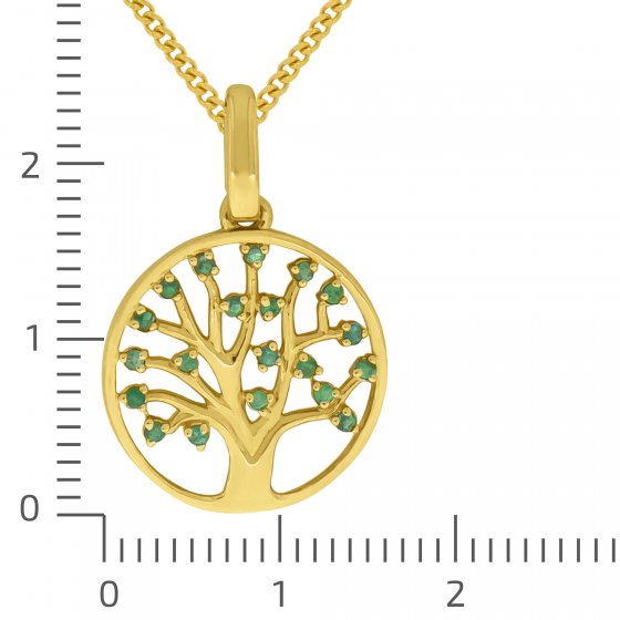 Halskette Gold 375  Lebensbaum mit Smaragd 