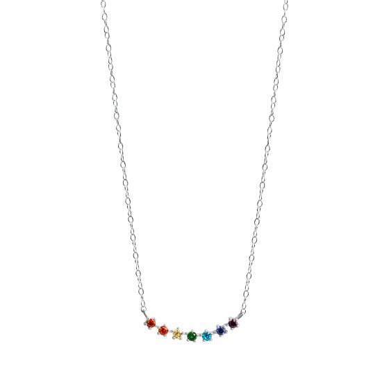 Halskette Silber 925 rhodiniert mit bunten Zirkonia-Steinen 